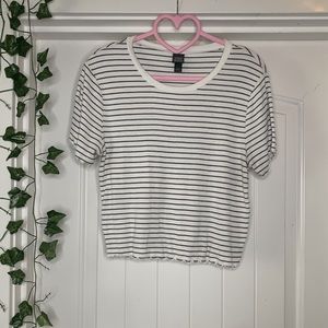 WILD FABLE | WHITE WITH BLACK STRIPES RIBBED CROP TOP